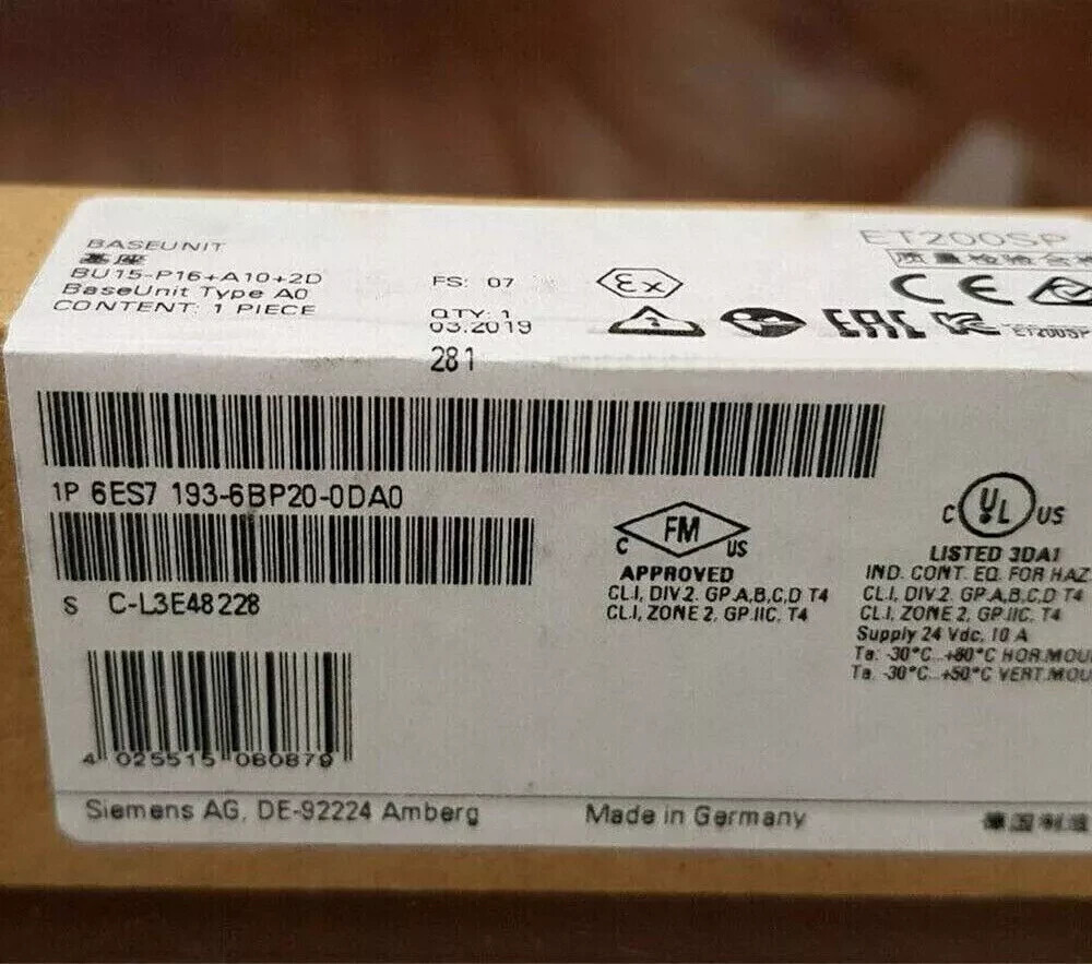 Siemens New In Box 6ES7 193-6BP20-0DA0 / 6ES7 193-6BP20-0DA0 Base Unit