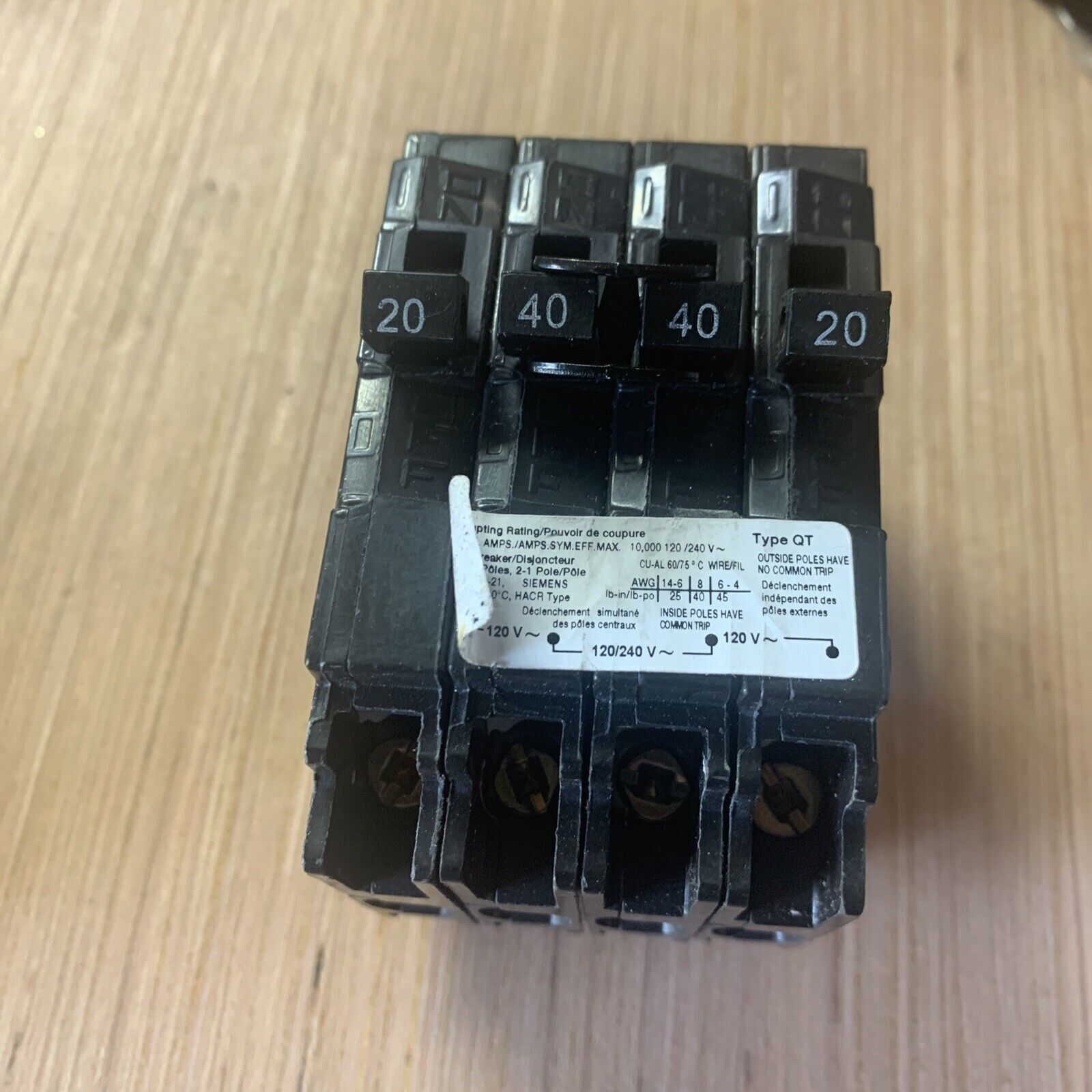 Siemens Q22040CT 20/40 Amp 2 Single Pole 1 Double Pole 120/240V Breaker TYPE QT