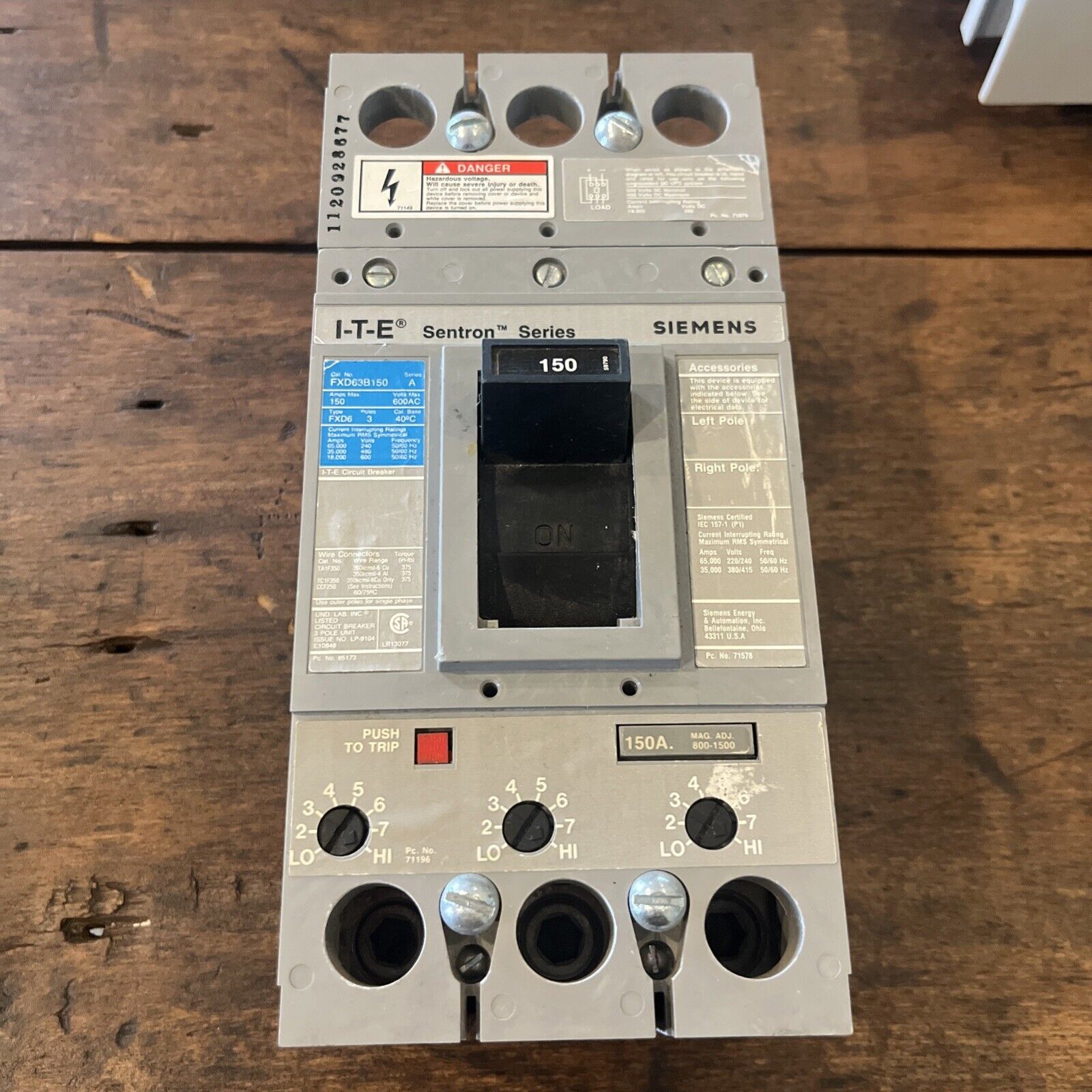 Used Siemens 150amp FXD63B150 Breaker