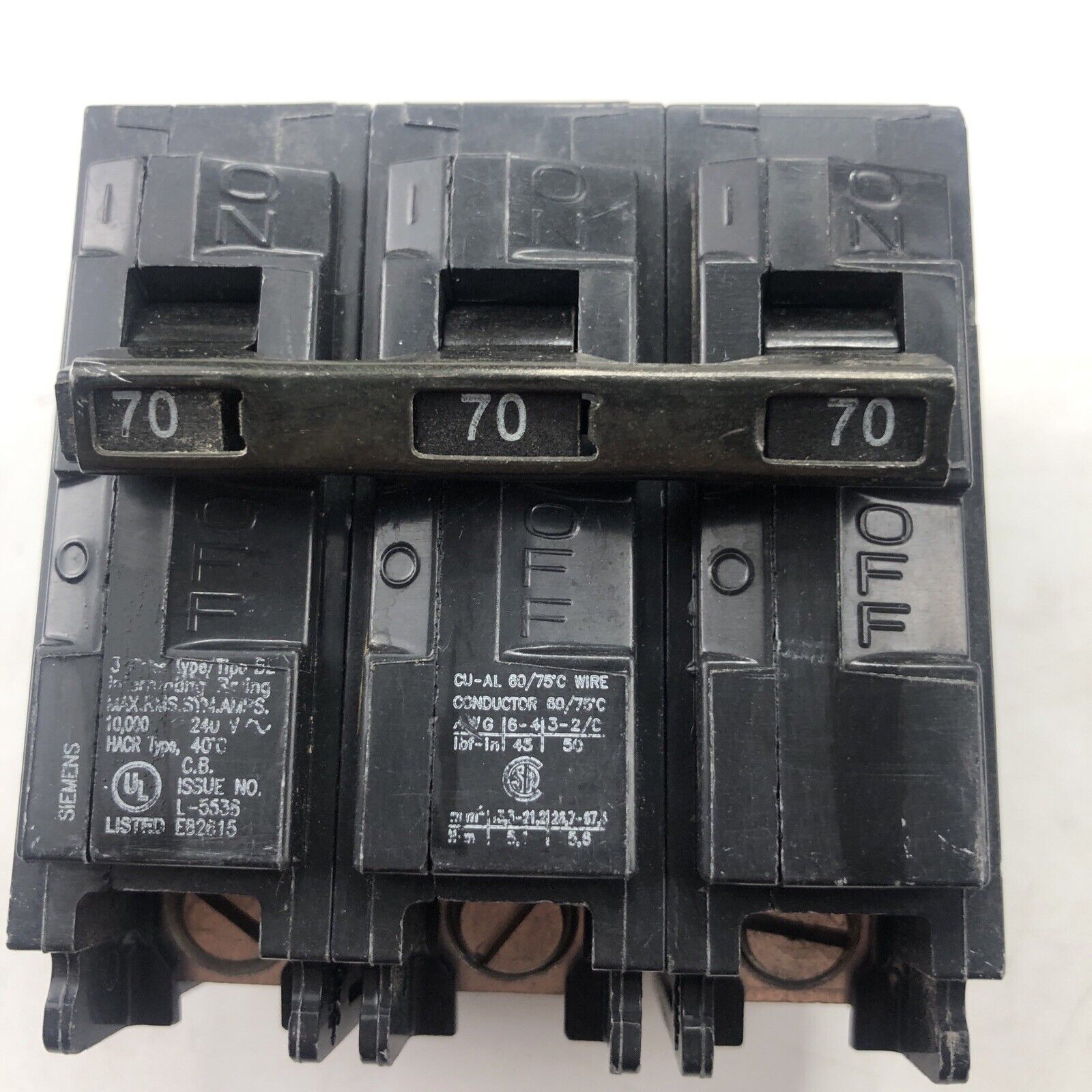 Siemens B370 70A AMP 3P POLE 10kA@240V BOLT ON CIRCUIT BREAKER