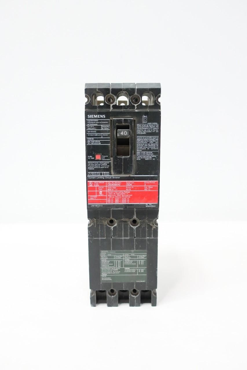 Siemens CED63B040 Molded Case Circuit Breaker 3p 40a 600v-ac