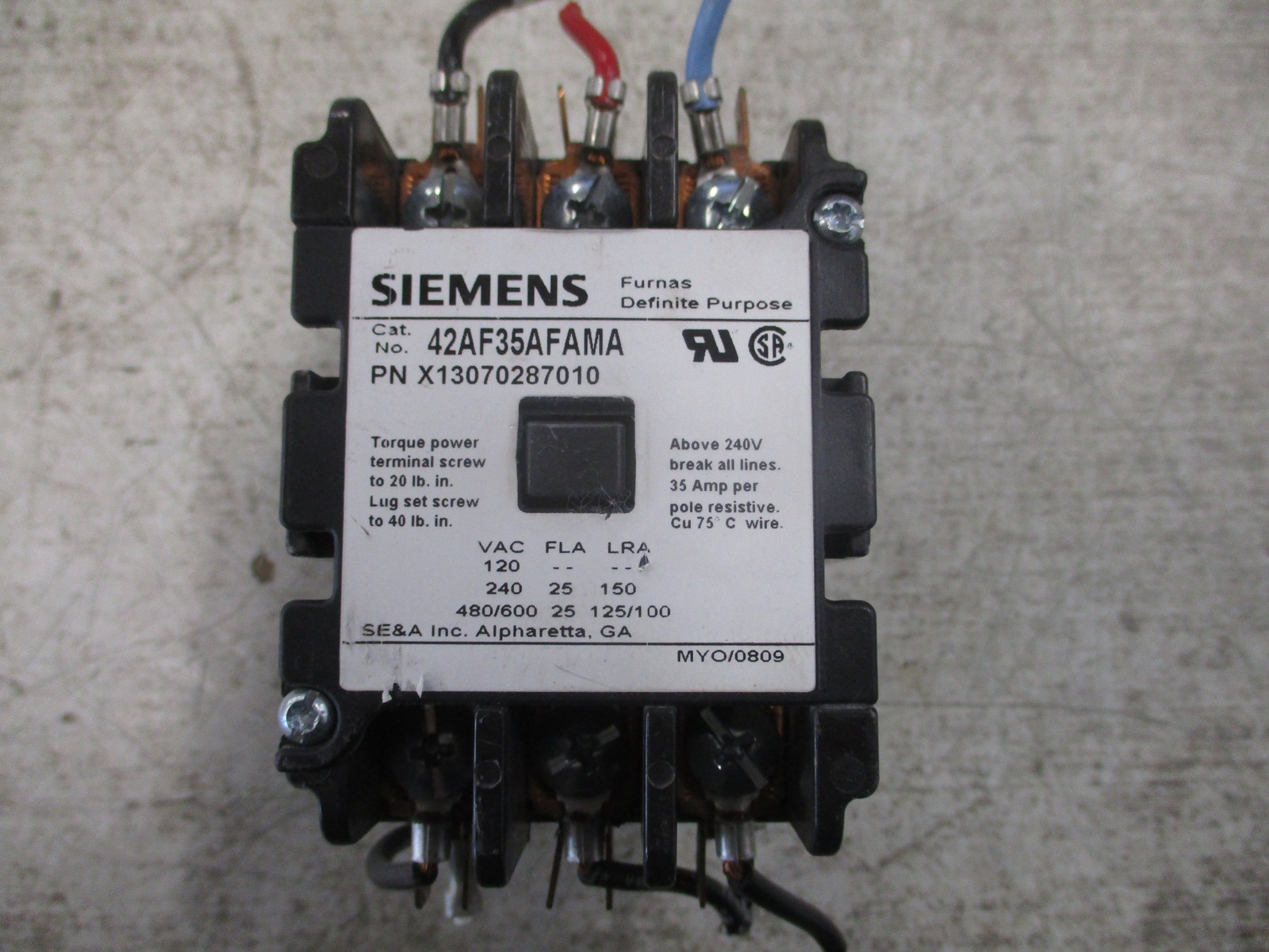 Siemens Furnas Definite Purpose Contactor 42AF35AFAMA 120V Coil 25A 600V Used