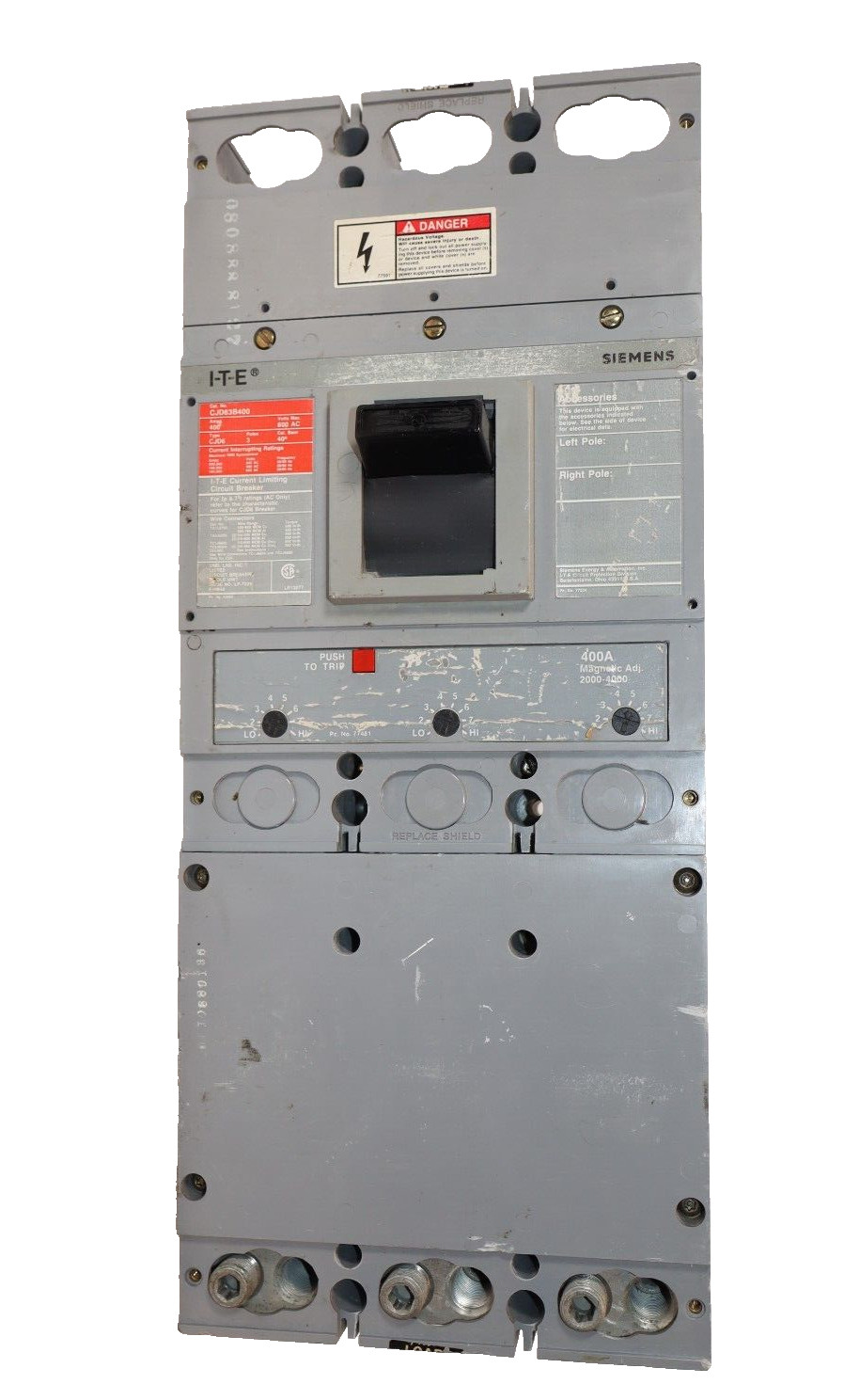 Siemens ITE I-T-E Sentron Breaker CJD63B400 400A 400 Amp 600v CJD6 3p Adj Trip