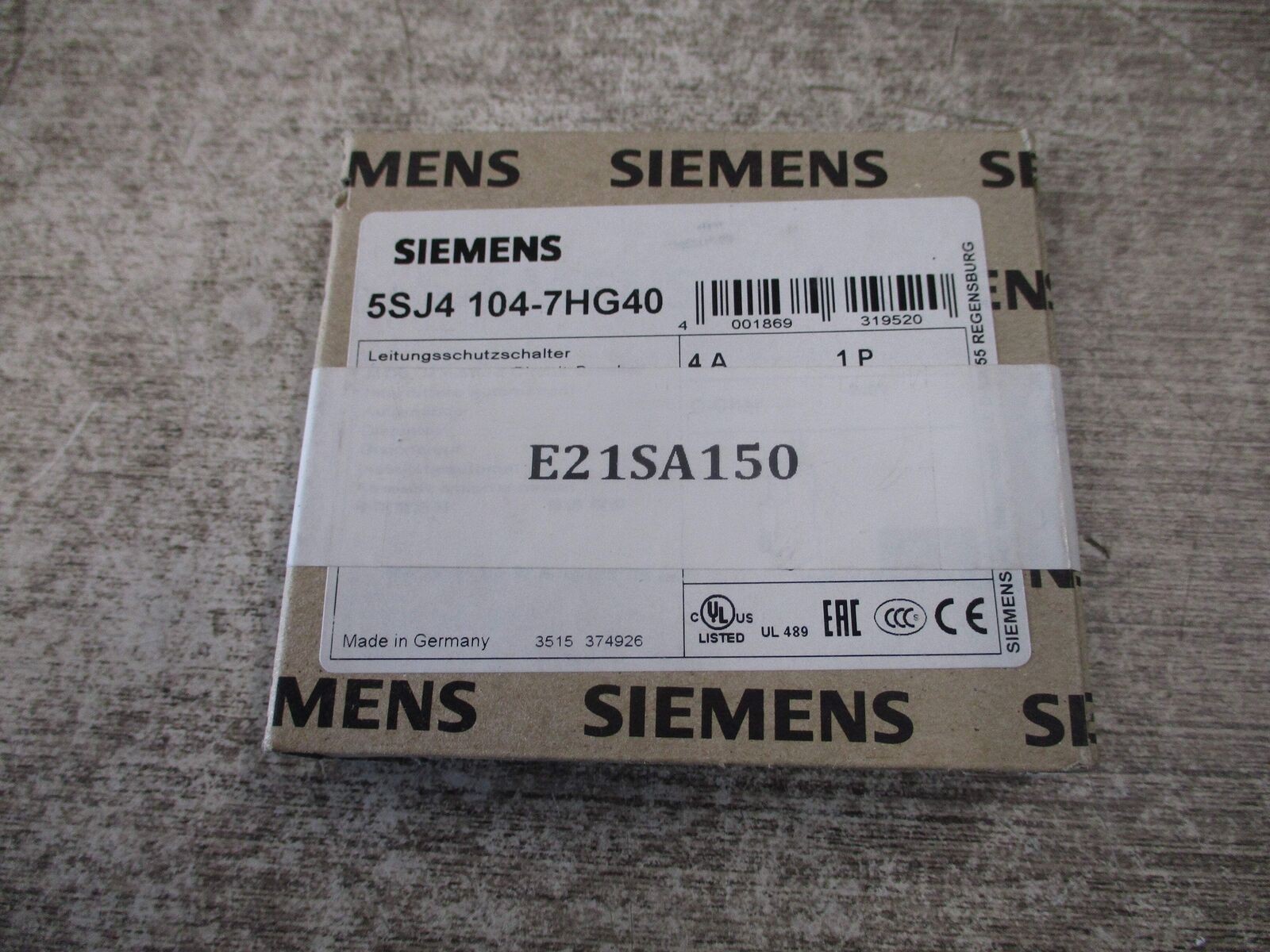 Siemens Circuit Breaker 5SJ4 104-7HG40 4A 240V 1P New Surplus