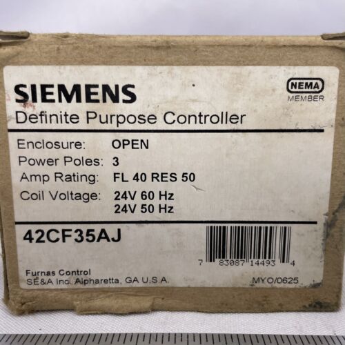 Siemens 42CF35AJ 3 Poles 50/60Hz 24Vac Coil 40Amp Definite Purpose Contactor New