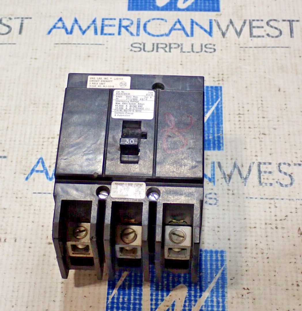 Siemens BQCH3B030 30 Amp 3 Pole 277/480V BQCH Bolt On Circuit Breaker Tested