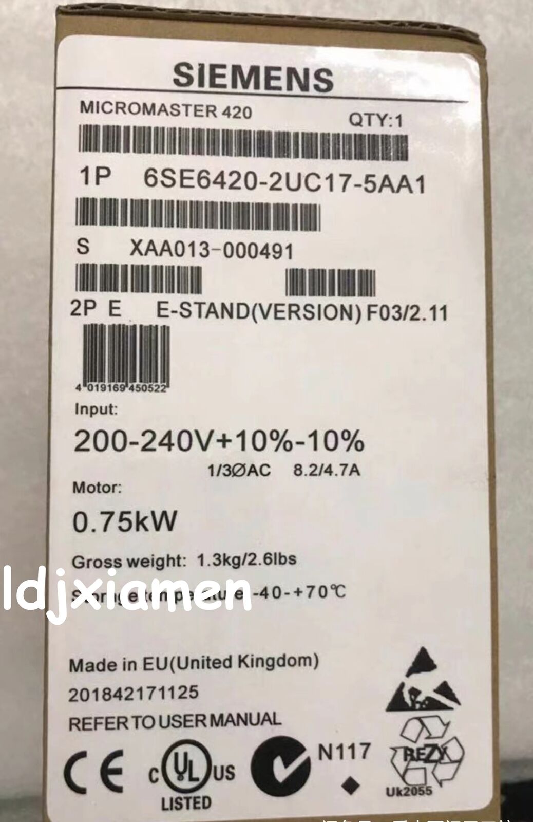 1PCS Unopened New Siemens 6SE6 420-2UC17-5AA1 6SE6420-2UC17-5AA1 0.75KW 220V/