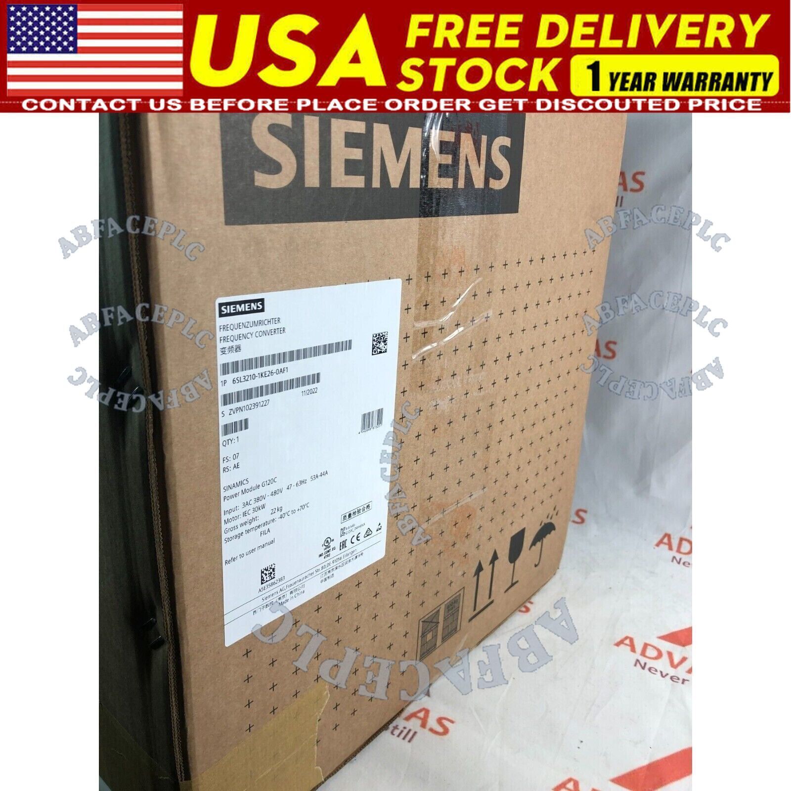 New Siemens 6SL3 210-1KE26-0AF1 6SL3210-1KE26-0AF1 SINAMICS G120C 30KW Inverter