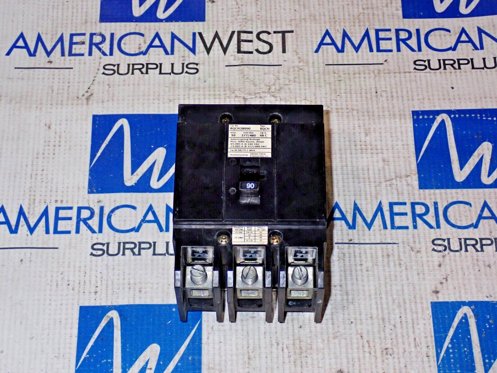 Siemens BQCH3B090 90 Amp 3 Pole 277/480V BQCH Bolt On Circuit Breaker Tested