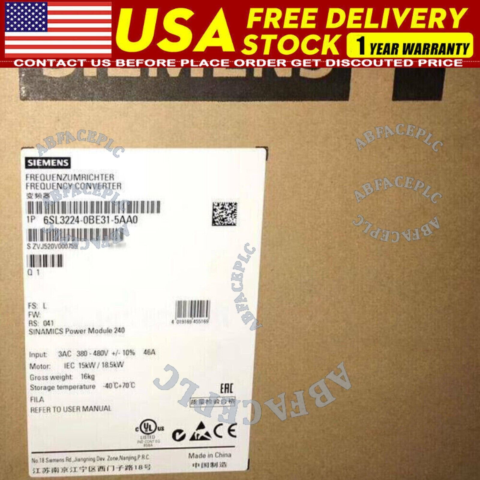 New Siemens 6SL3224-0BE31-5AA0 6SL3 224-0BE31-5AA0 1 Year Warranty Fast Shipping