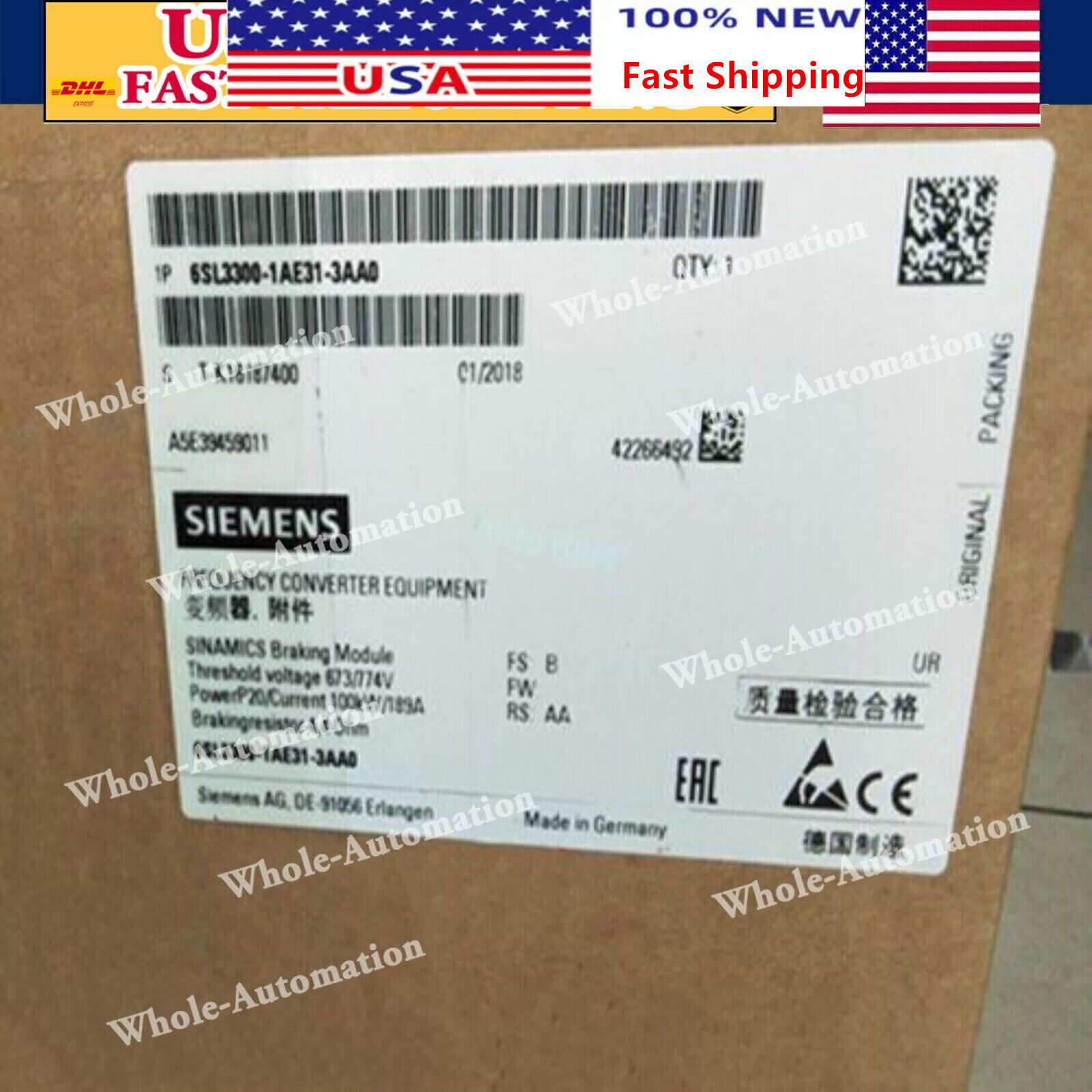 New Siemens 6SL3300-1AE31-3AA0 6SL33001AE313AA0  SINAMICS BRAKING MODULE
