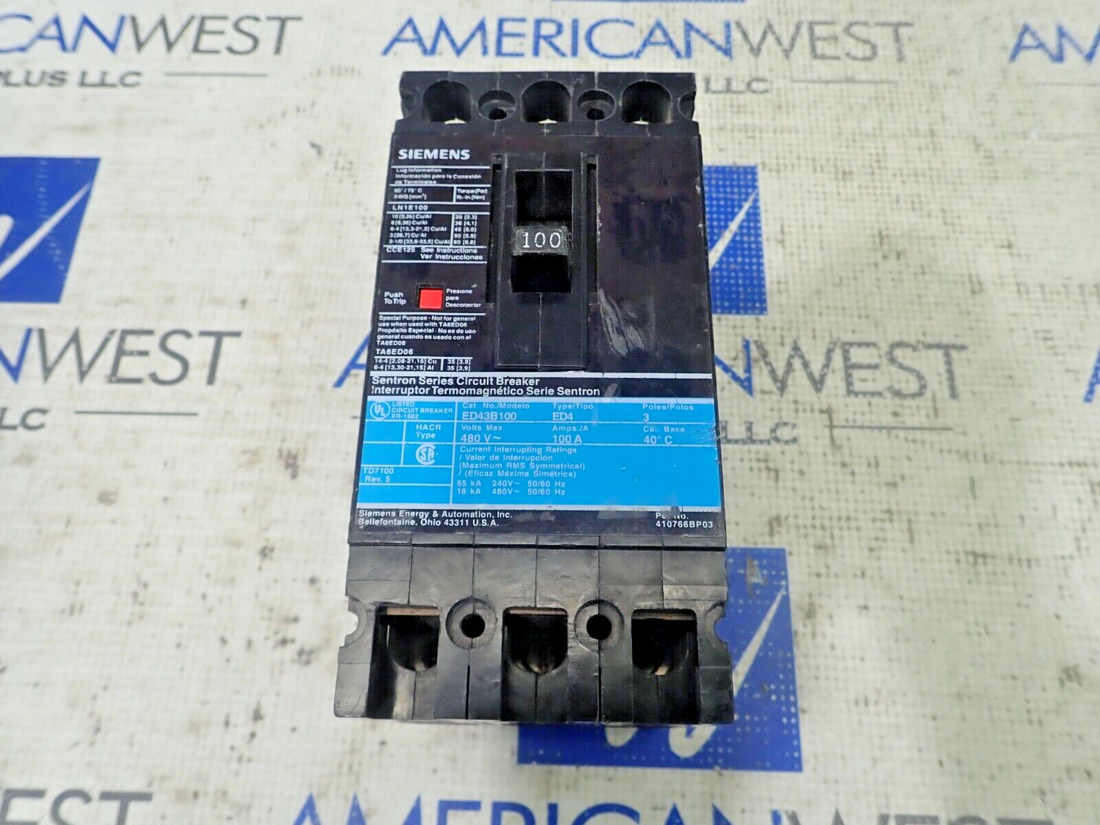 Siemens ED43B100 100 Amp 3 Pole 480V ED4 Circuit Breaker Tested