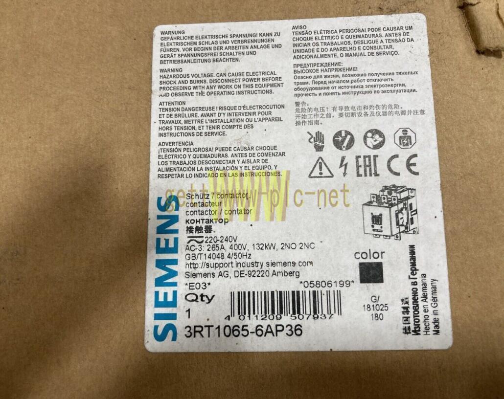 1PC NEW Siemens 3RT1065-6AP36 POWER CONTACTOR AC-3 265A 132kW/400V