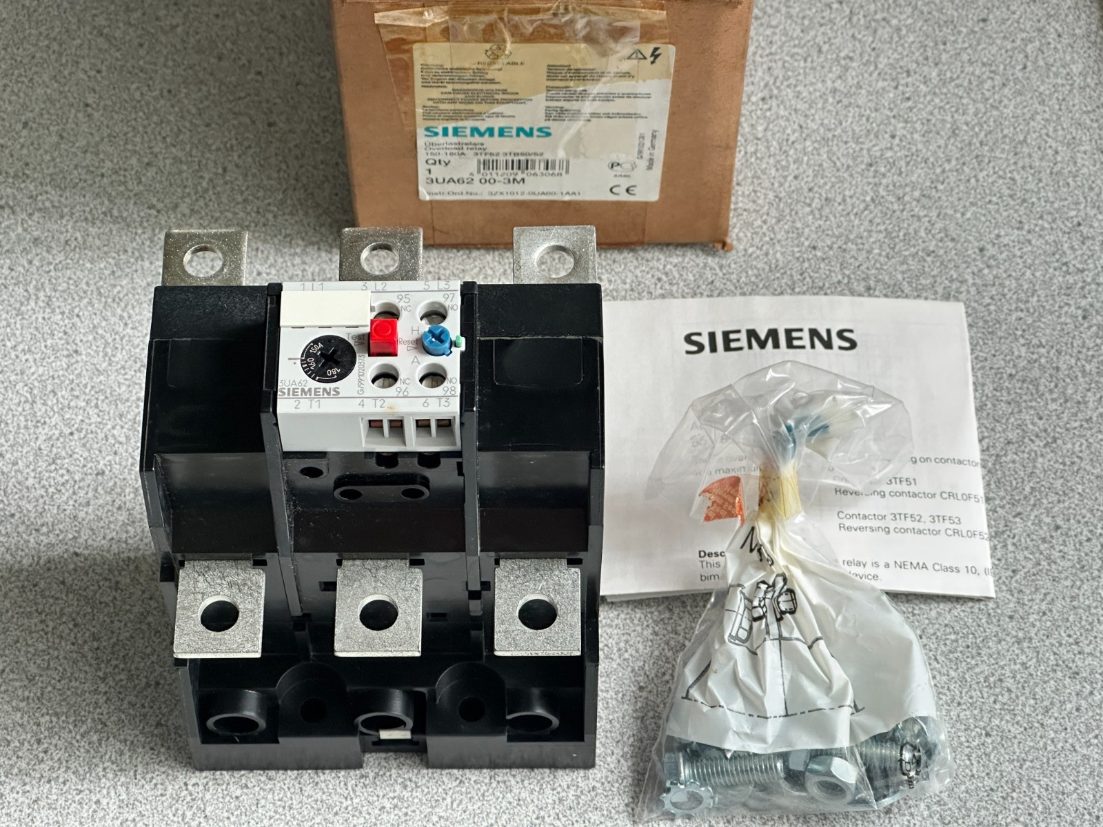 NEW Genuine SIEMENS 3UA6200-3M THERMAL OVERLOAD RELAY 150 to 180 Amp