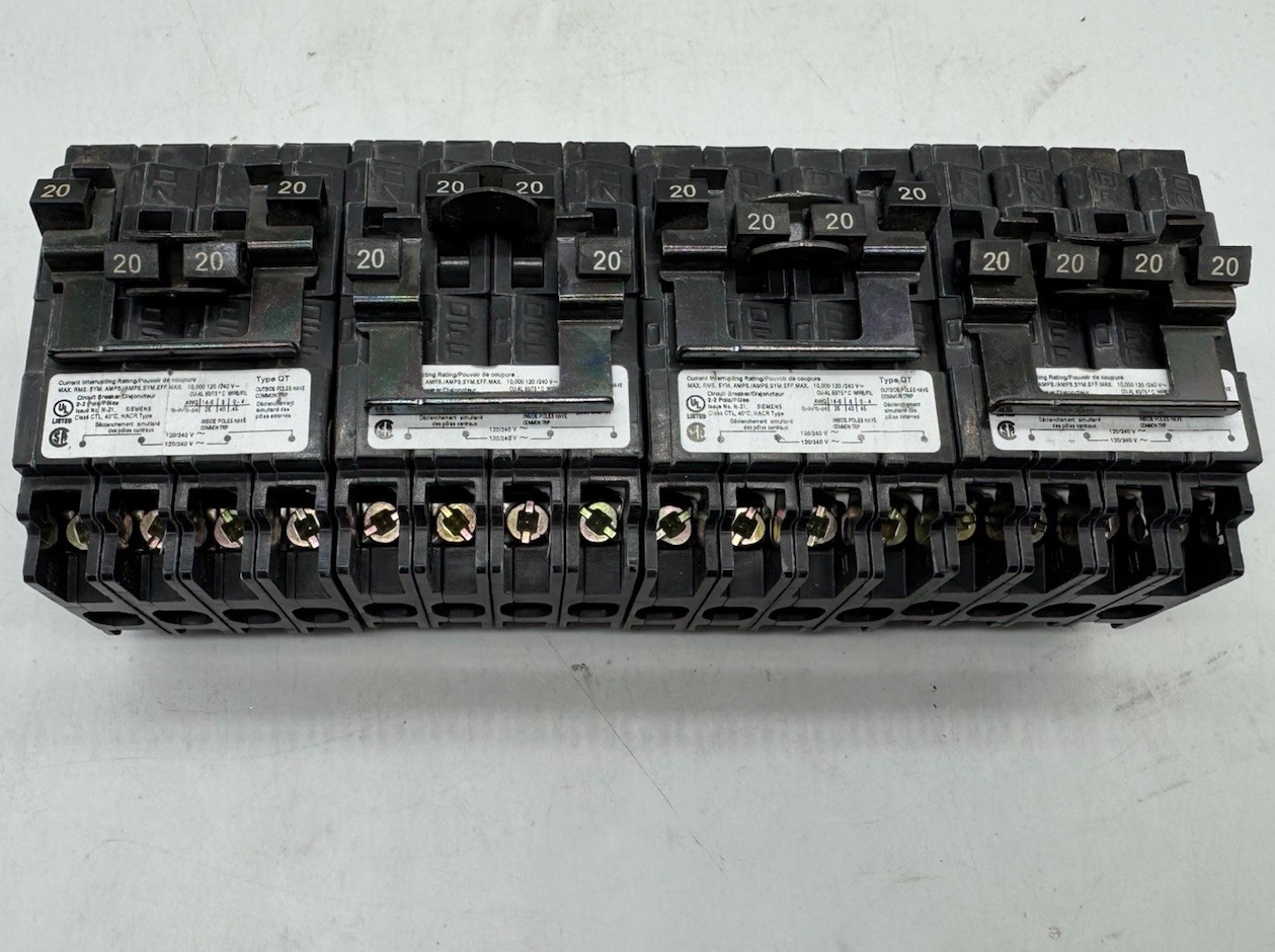 4x Siemens Q22020CT2 2 Pole 20 Amp 120/240V QT Plug-On Quad Circuit Breaker