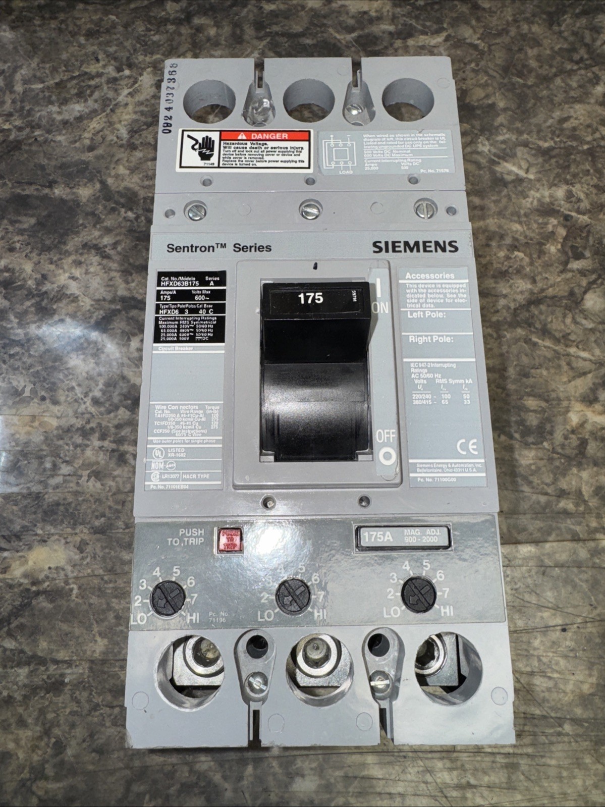 NEW SIEMENS HFXD63B175 Ser. A 175A Amp 600V 3P Sentron Series Circuit Breaker