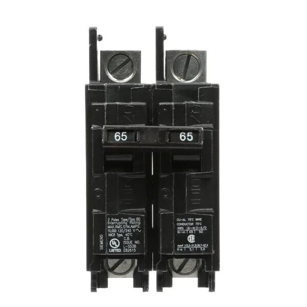 Siemens BQ2B065L Circuit Breaker BQ 2P 120/240V 65A 10K LUG