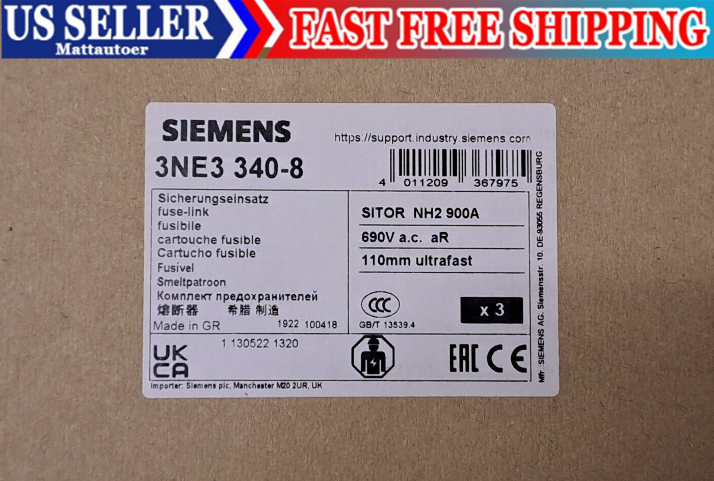 1PCS New Siemens 3NE3340-8 3NE3 340-8 900A 690V fuse  Quality assurance