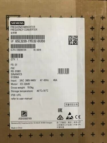 6SL3220-1YD32-0UB0 New Siemens SINAMICS G120XA Inverter 6SL3220-1YD32-0UB0