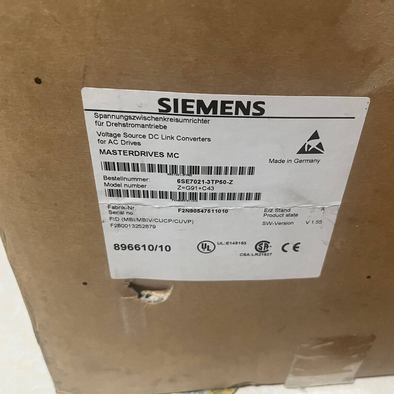 1PC NEW SIEMENS 6SE7021-3TP50-Z Z=G91+C43+K80 free shipping