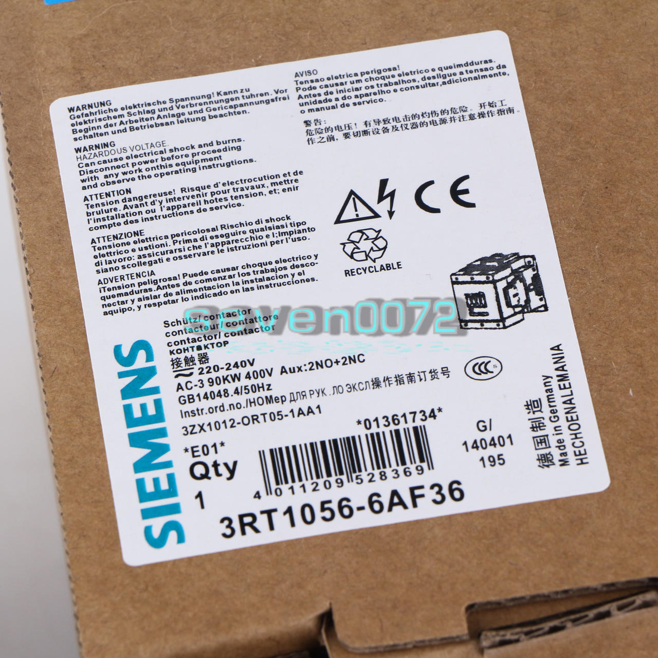 1PCS NEW SIEMENS CONTACTOR 3RT1056-6AF36