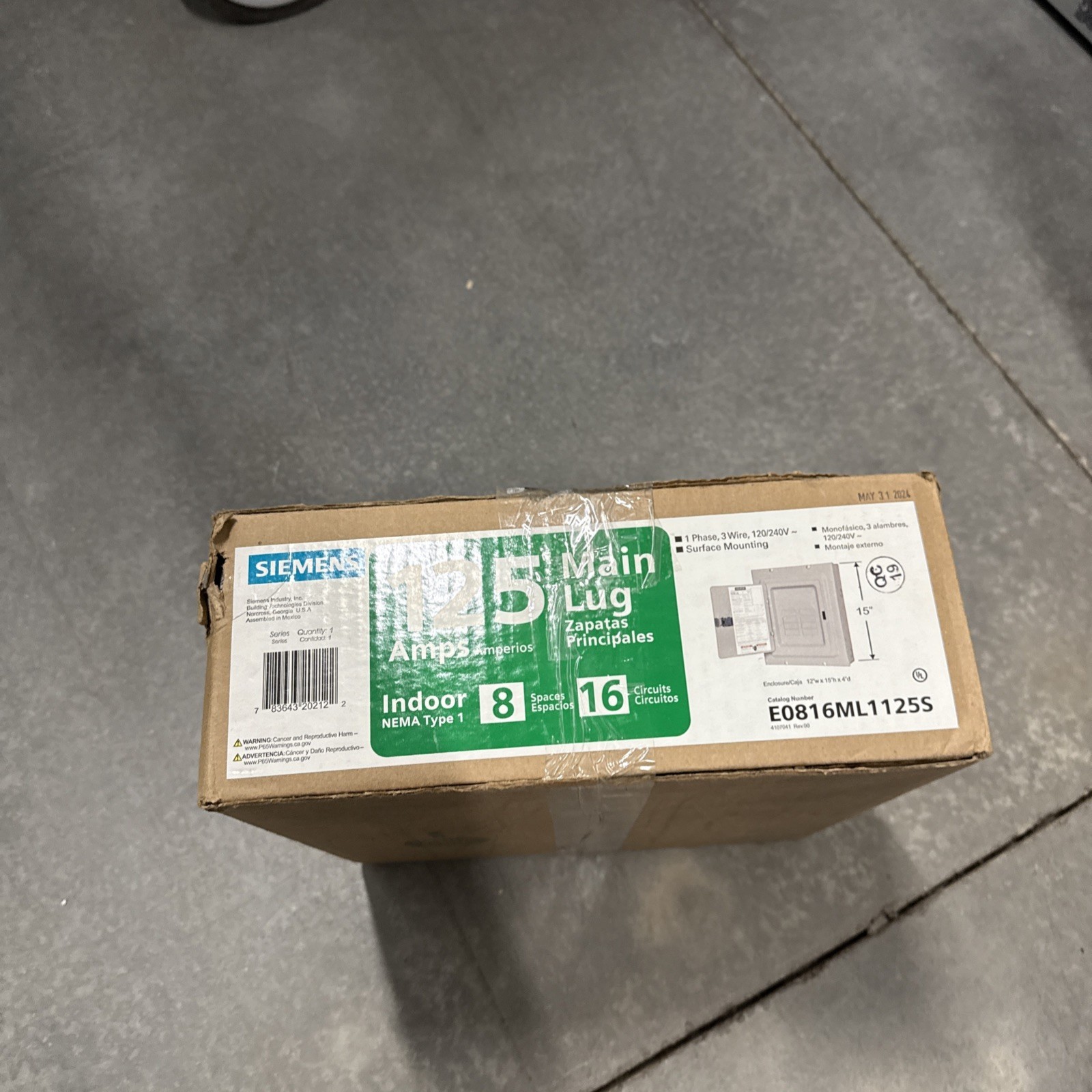 Siemens E0816ML1125S 125 Amp Main Lug Panel, 8 Space, 16 Circuit, Surface Mount
