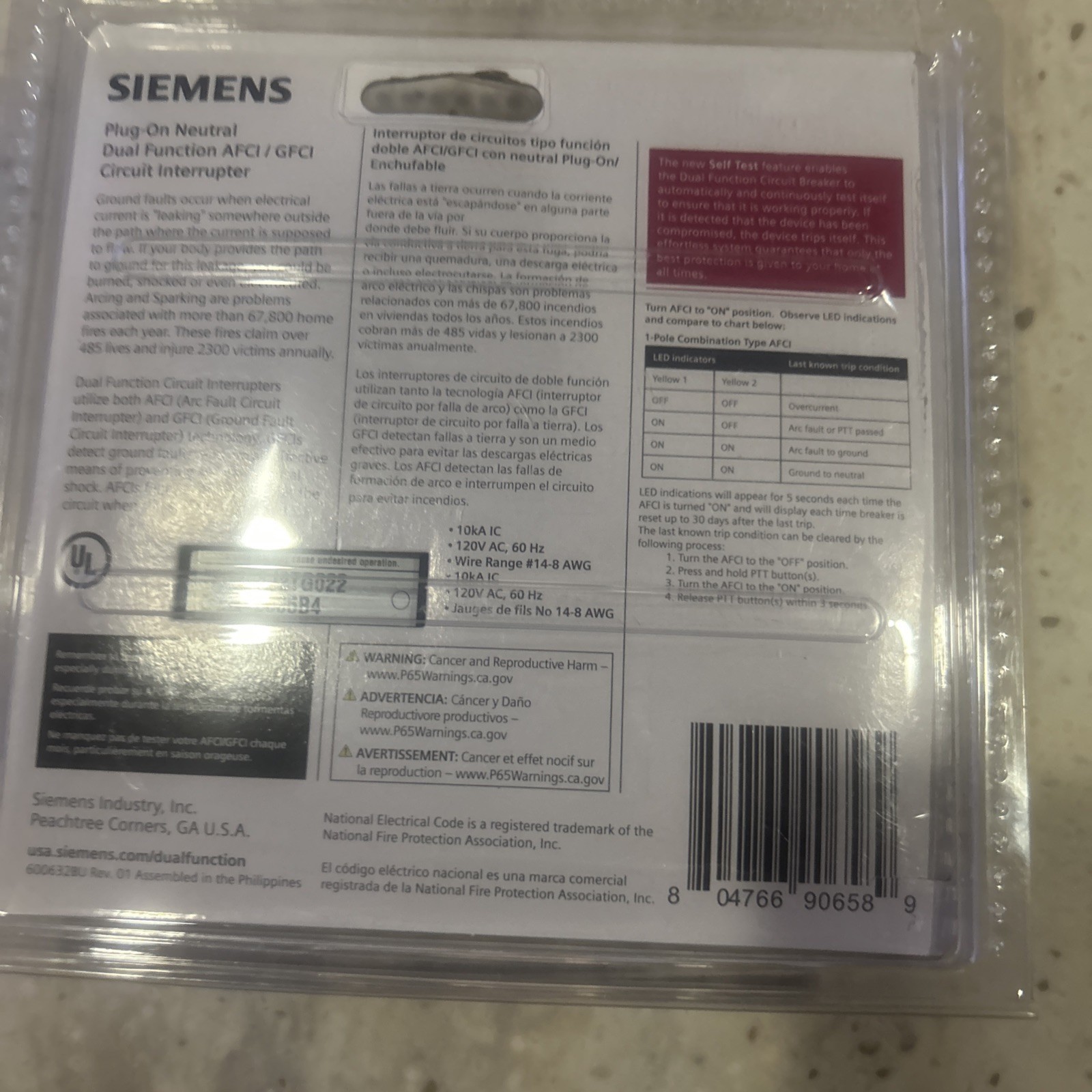 Siemens Q115DFNP  1-Pole Dual Function AFCI/GFCI Plug-on Neutral Circuit Breaker