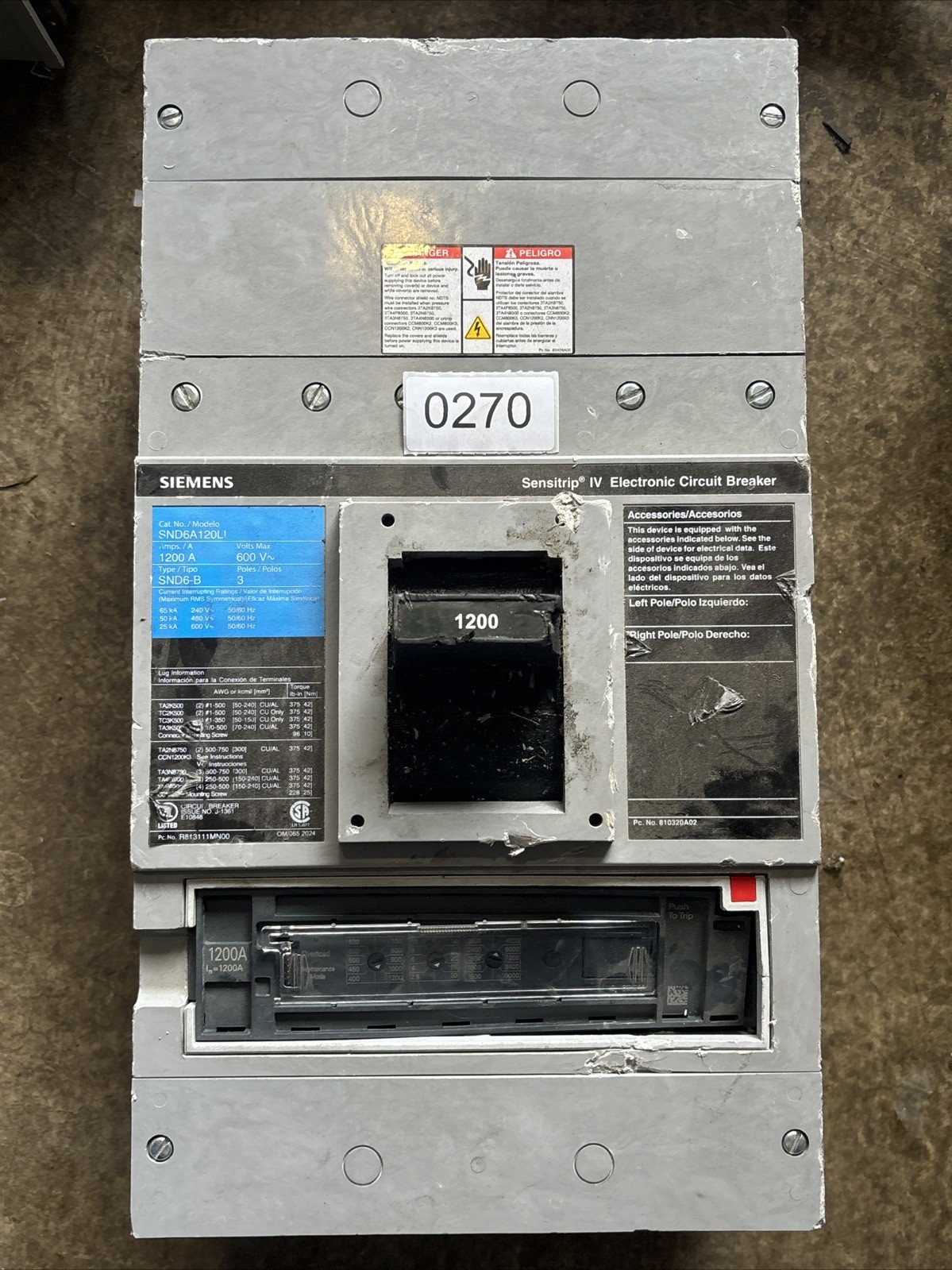 SIEMENS SND6A120LI ,ELECTRONIC CIRCUIT BREAKER ,3P/ 1200A/ 600V,  Read