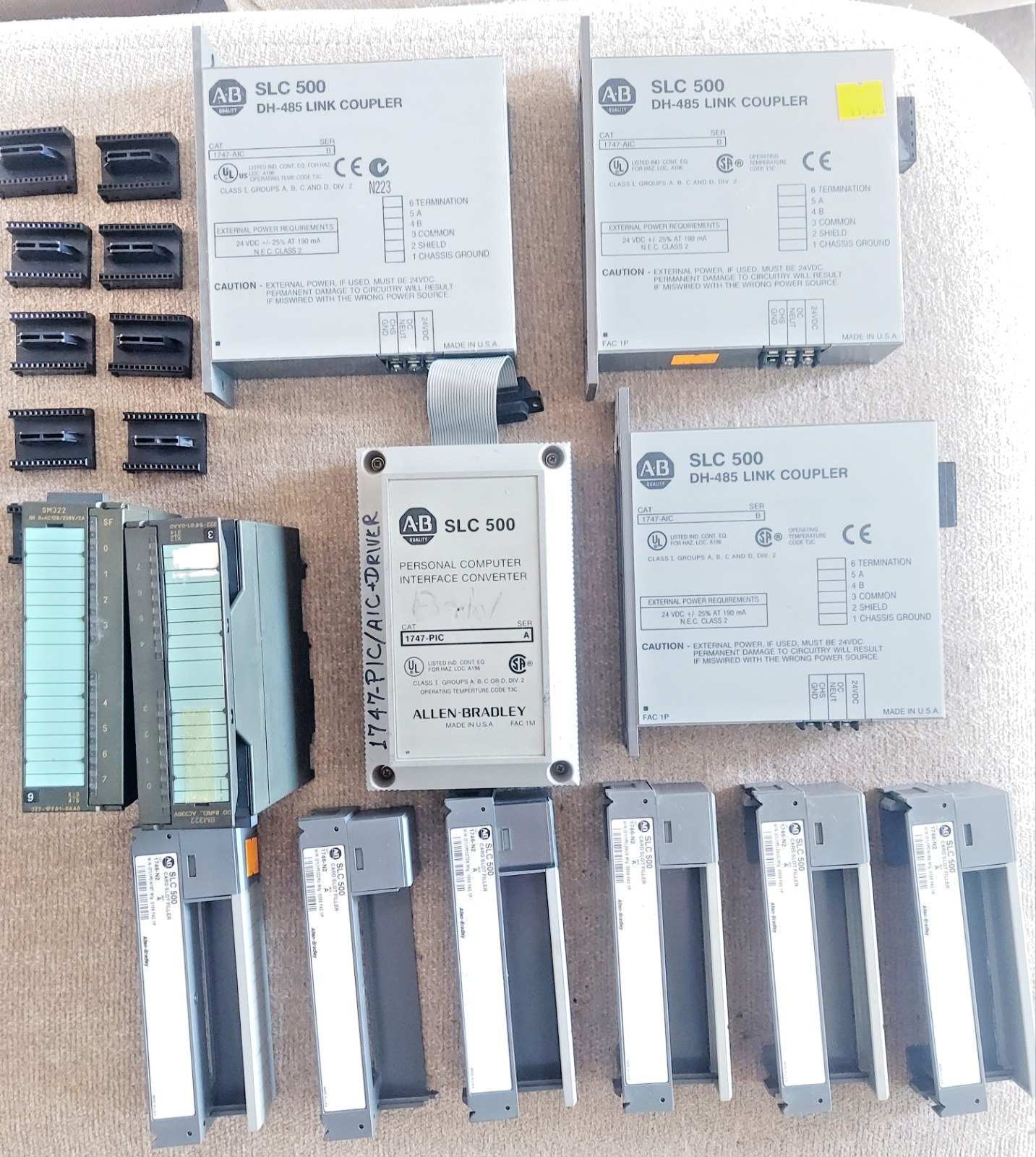 Allen-Bradley SLC 500 PLC Lot – 1747-PIC, DH-485 Link, I/O Shells + Siemens S7