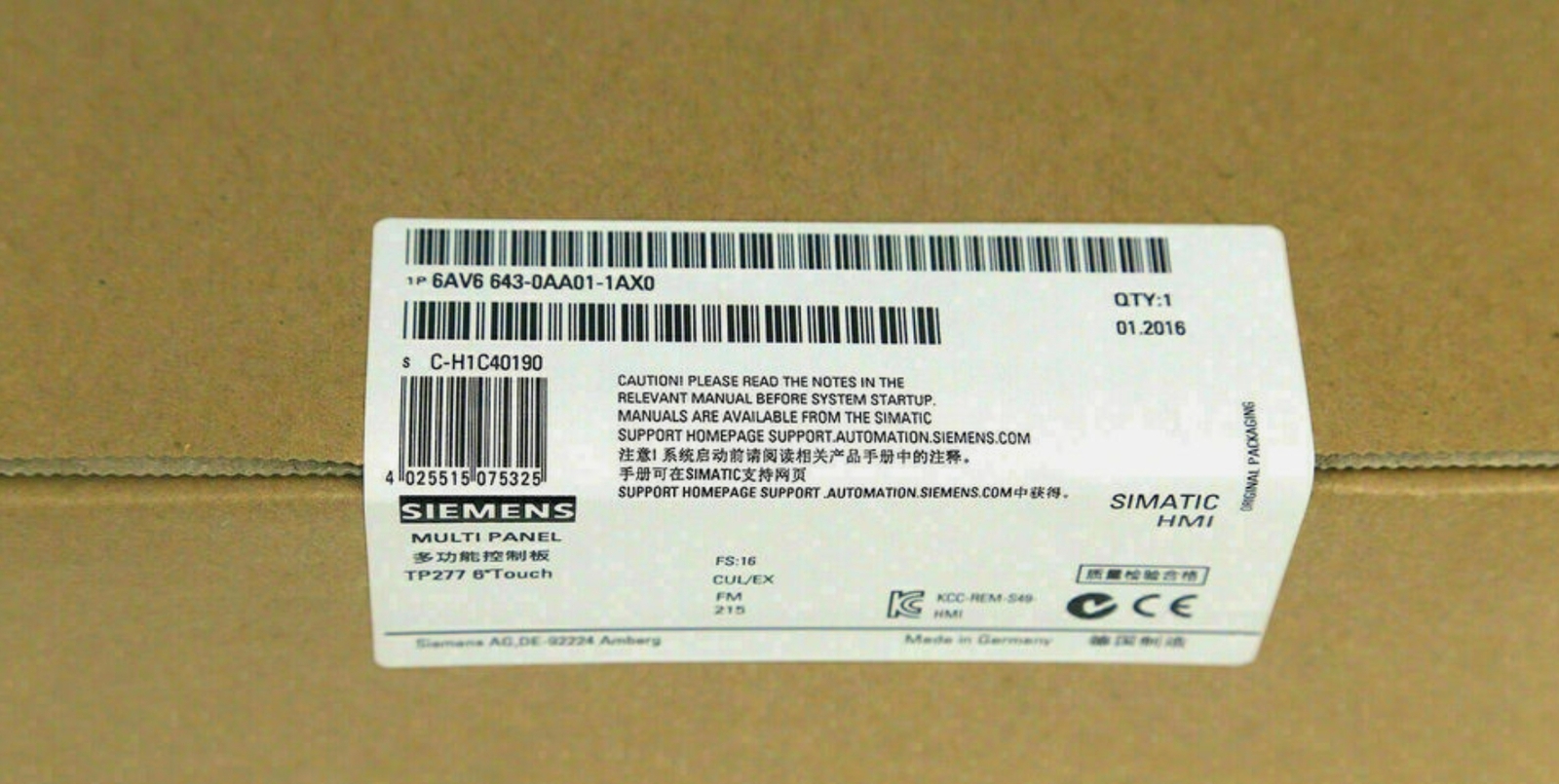 Siemens Multi Touch Panel 6AV6 643-0AA01-1AX0 HMI 6AV6643-0AA01-1AX0
