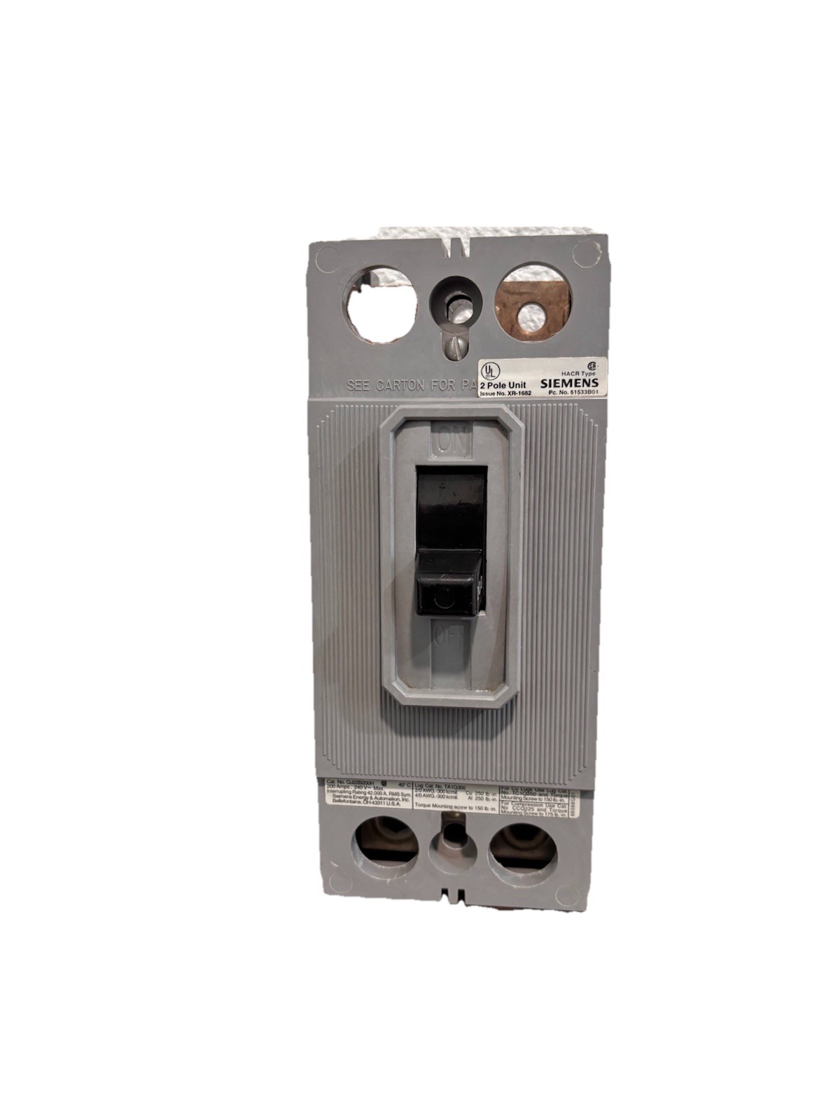 Siemens QJ22B200H 200A 2 p Molded Case circuit Breaker New