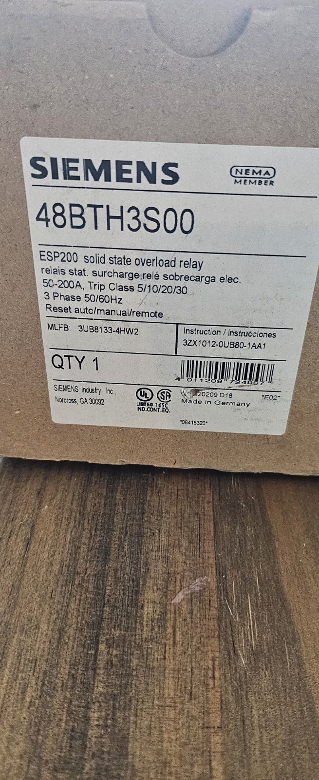 Siemens 48BTH3S00 ESP200 Solid State Overloas Relay