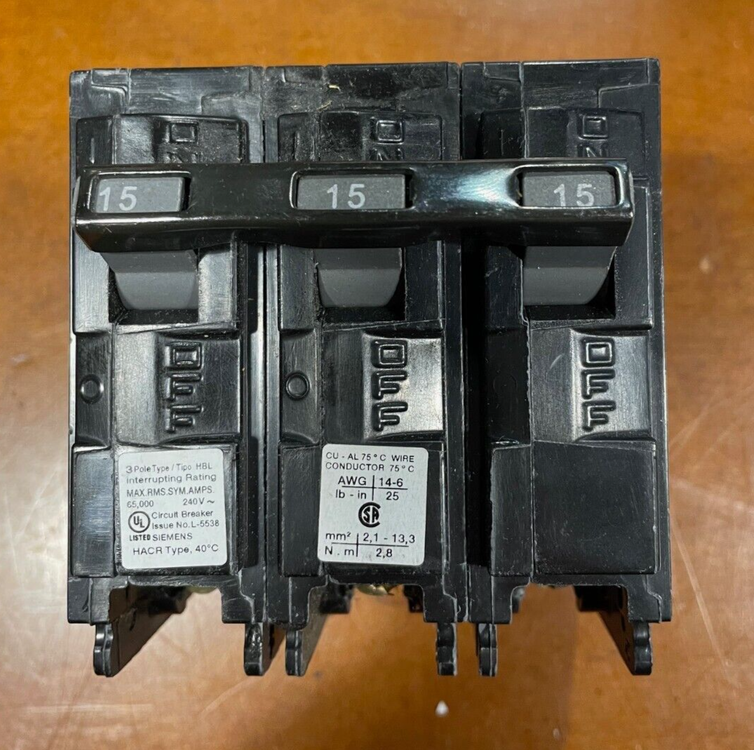 Siemens B315HH Type BL Low Voltage Molded Case Circuit Breaker, 15A, 240V, 3POLE