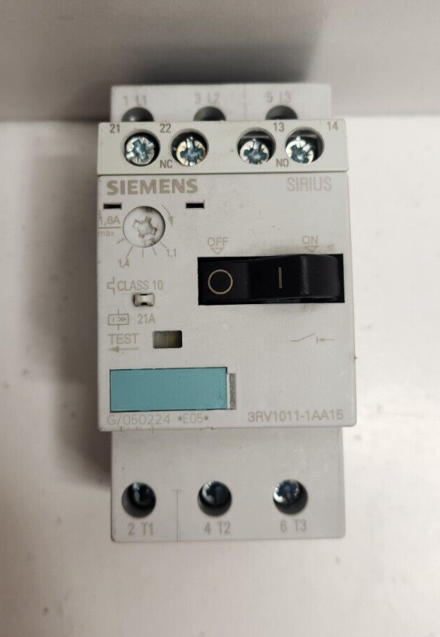 GUARANTEED! SIEMENS 1.1-1.6A 690V 3-POLE 1NO/1NC CIRCUIT BREAKER 3RV1011-1AA15