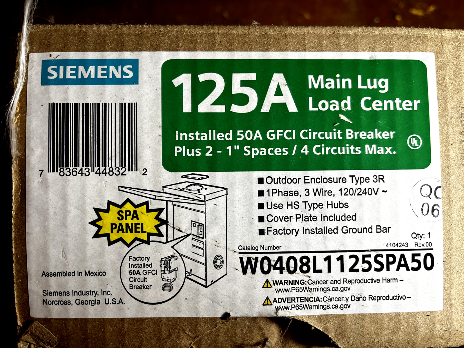 Siemens W0408L1125SPA50 50A SPA Panel