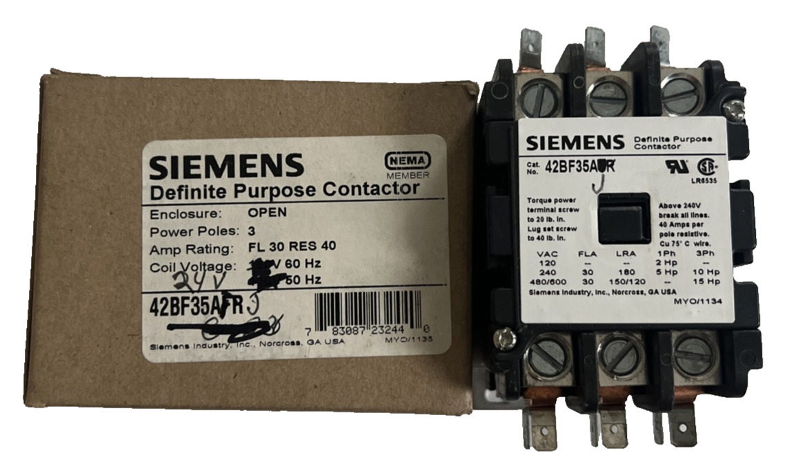SIEMENS 42BF35AFR DEFINITE PURPOSE CONTACTOR 120/240V-AC 3-POLE NEW