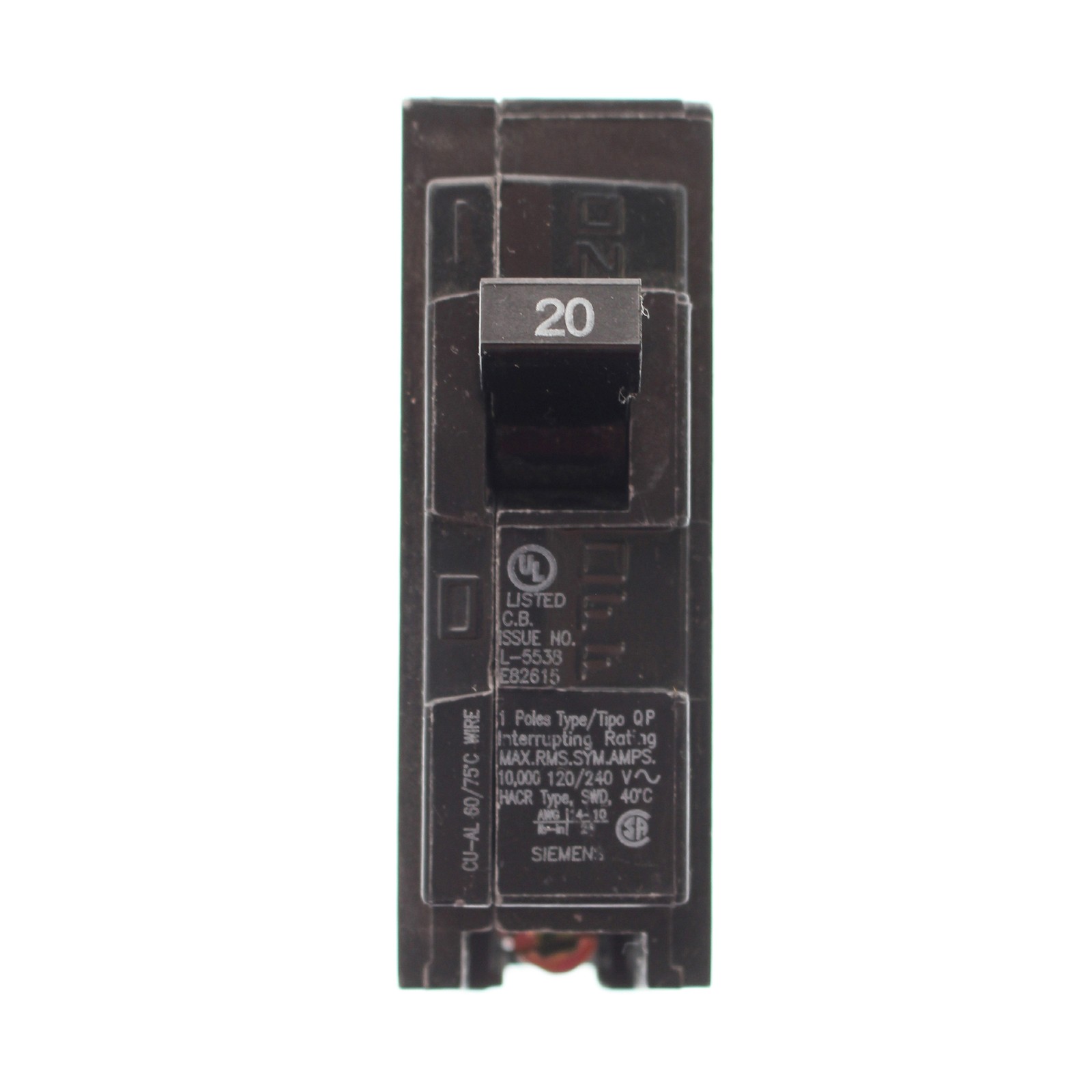 SIEMENS Q120 CIRCUIT BREAKER, 120/240-VOLT, 1-POLE, 20-AMP, TYPE QP
