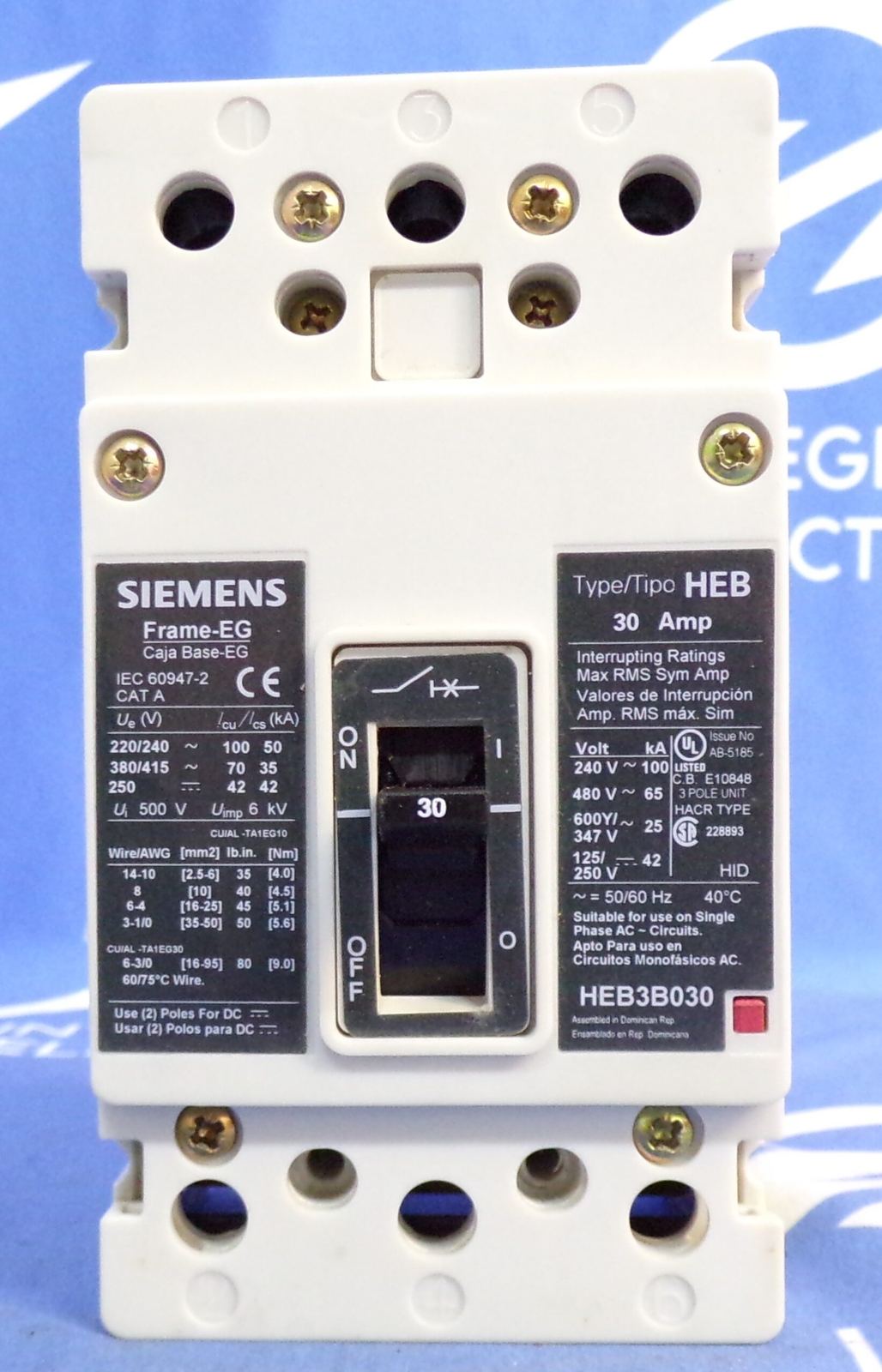 SIEMENS CIRCUIT BREAKER HEB3B030 30A 600V 3P 1YR WARRANTY