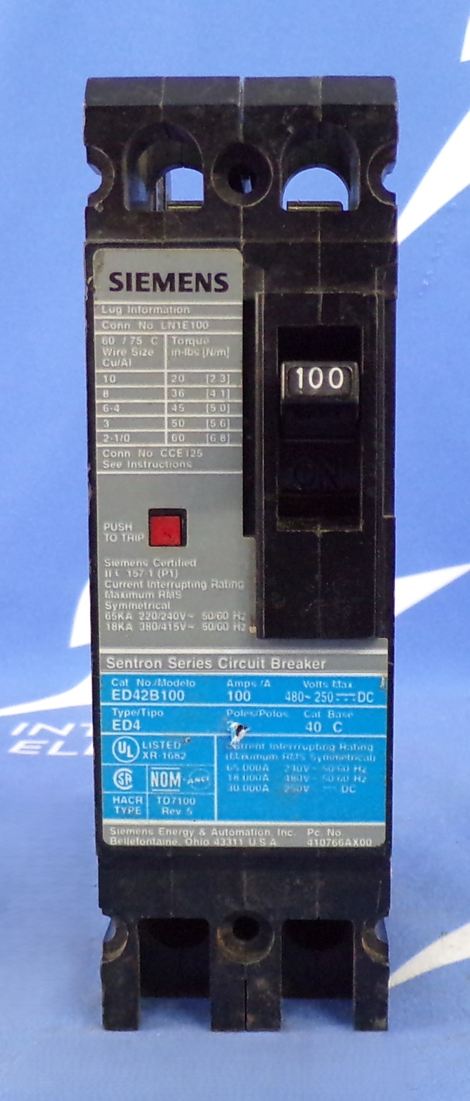 SIEMENS CIRCUIT BREAKER ED42B100 100A 480/250V 2P 1YR WARRANTY