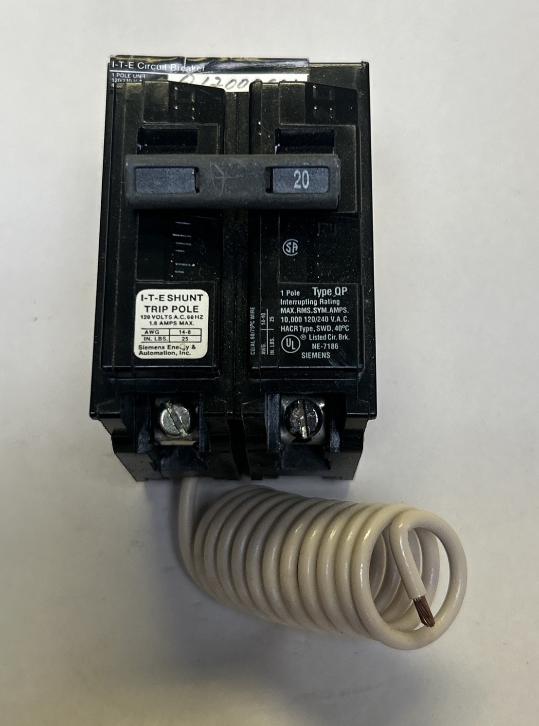 SIEMENS ITE,Q12000S01,CIRCUIT BREAKER 20A 120/240V 1P