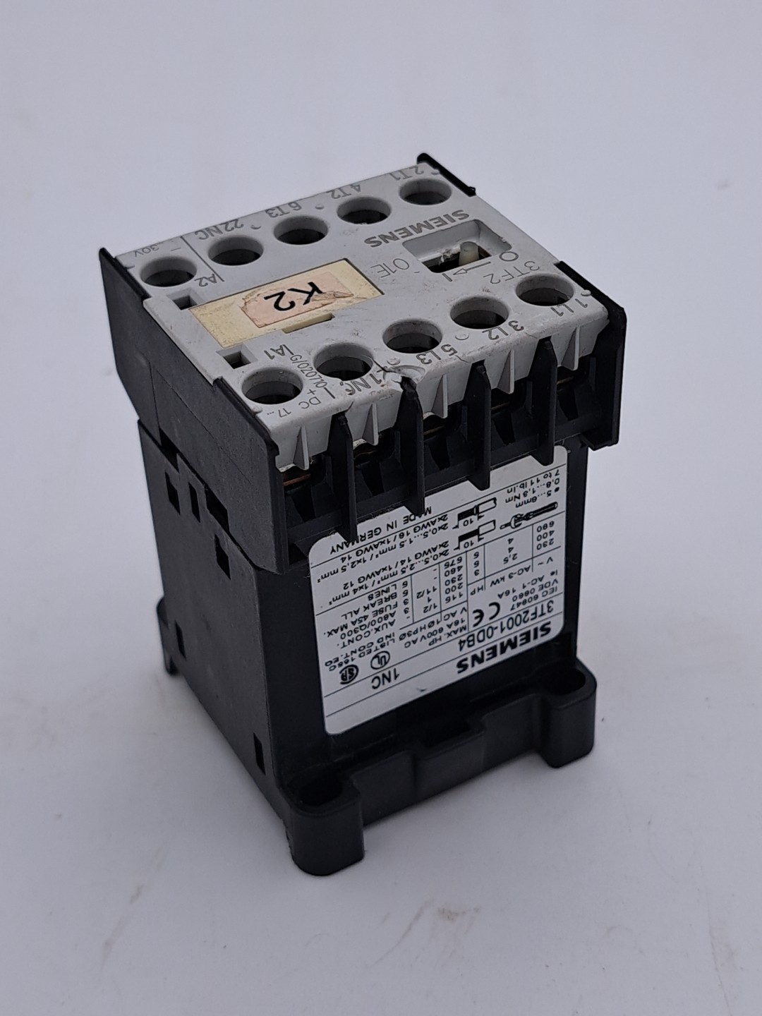 Siemens 3TF2001-0DB4 3TF2001-ODB4 Contactor 1NC 16A 600V 3 Pole 24 VDC Coil