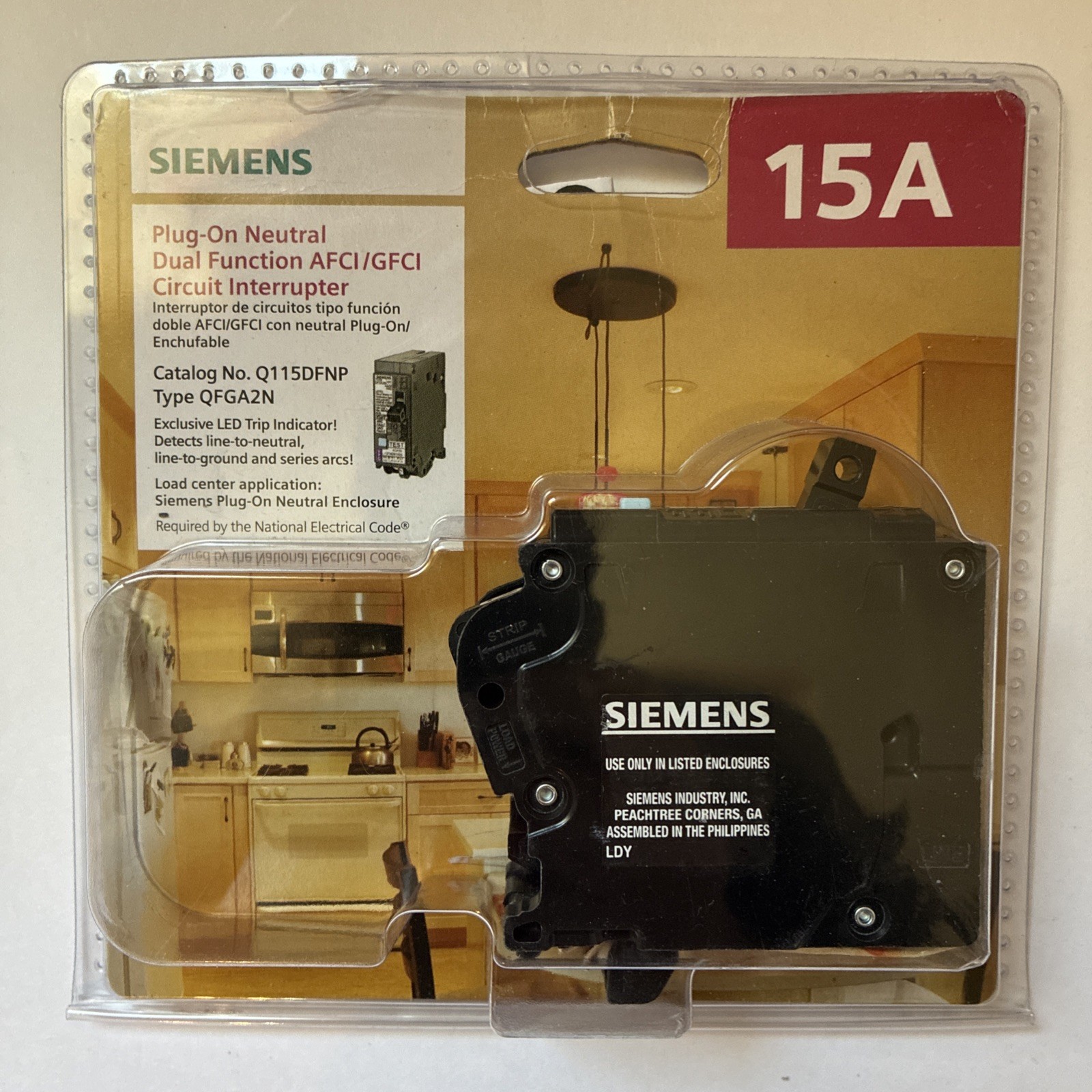 Siemens 15A Q115DFNP Type QFGA2N Plug-On Neutral AFCI/GFCI Circuit Interrupter