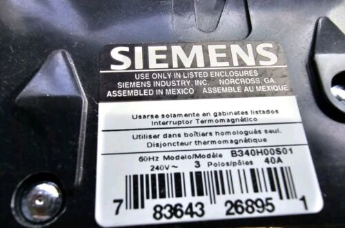SIEMENS ITE B340H00S01 SHUNT TRIP  Take Out ! BOLT ON 3P 40A 240VAC 