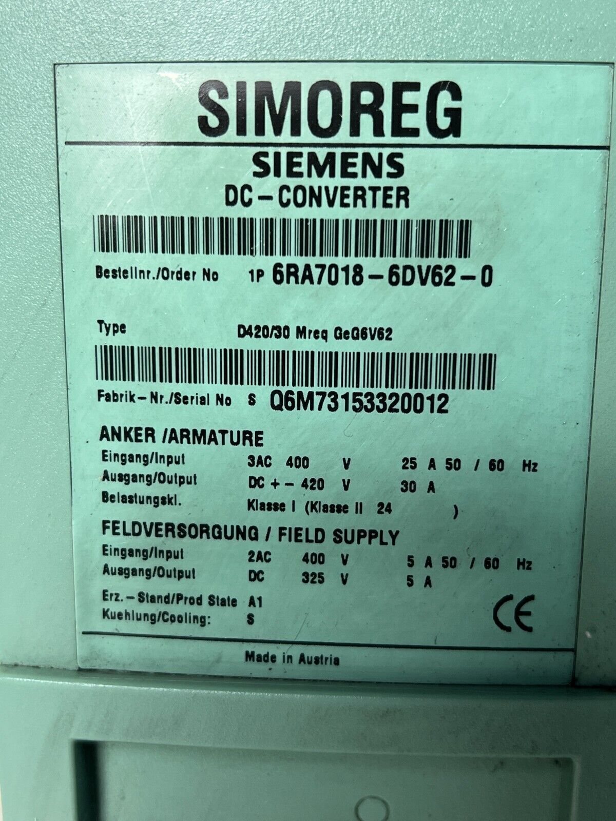 Brand New 6RA7018-6DV62-0 SIEMENS SIM0REG DC Master Rectifier 6RA7018-6DV62-0