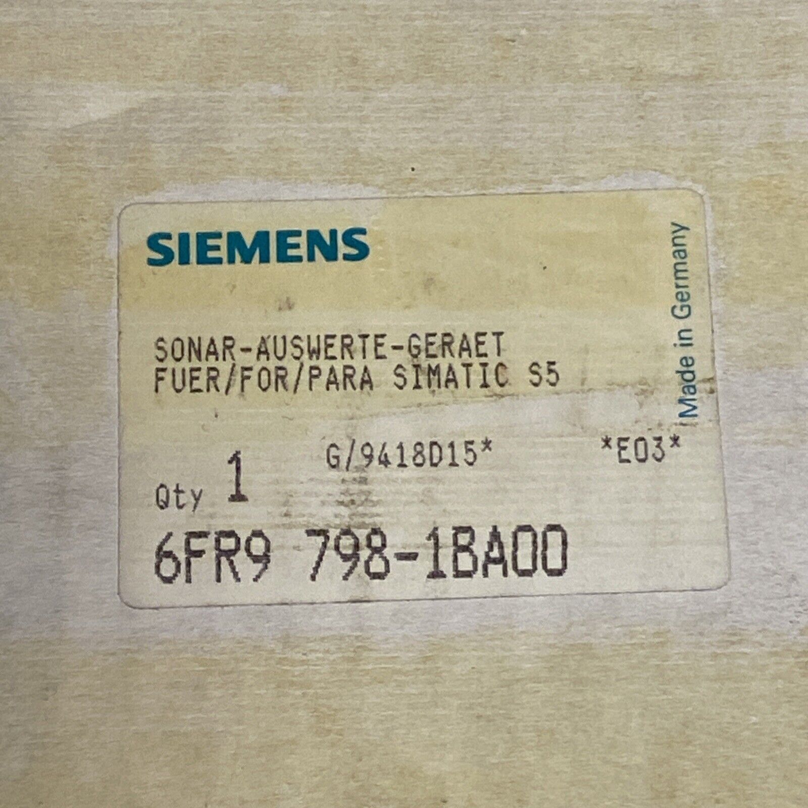 Siemens Simatic Sonar Evaluation Module,6FR9798-1BA00,6FR9 798-1BA00
