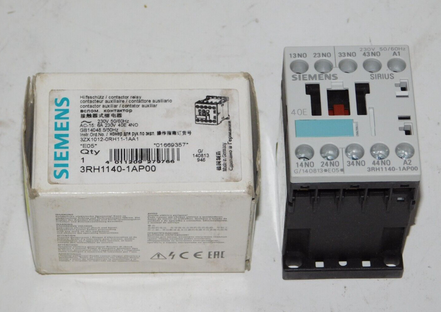 New Siemens 3RH1140-1AP00 Sirius Contactor Relay Module 230V 50/60Hz 6A 40E 4NO