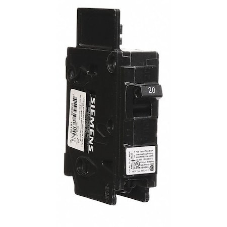 Siemens Bq1b020h Miniature Circuit Breaker, Bqh Series, 20A, 1 Pole, 120V Ac,
