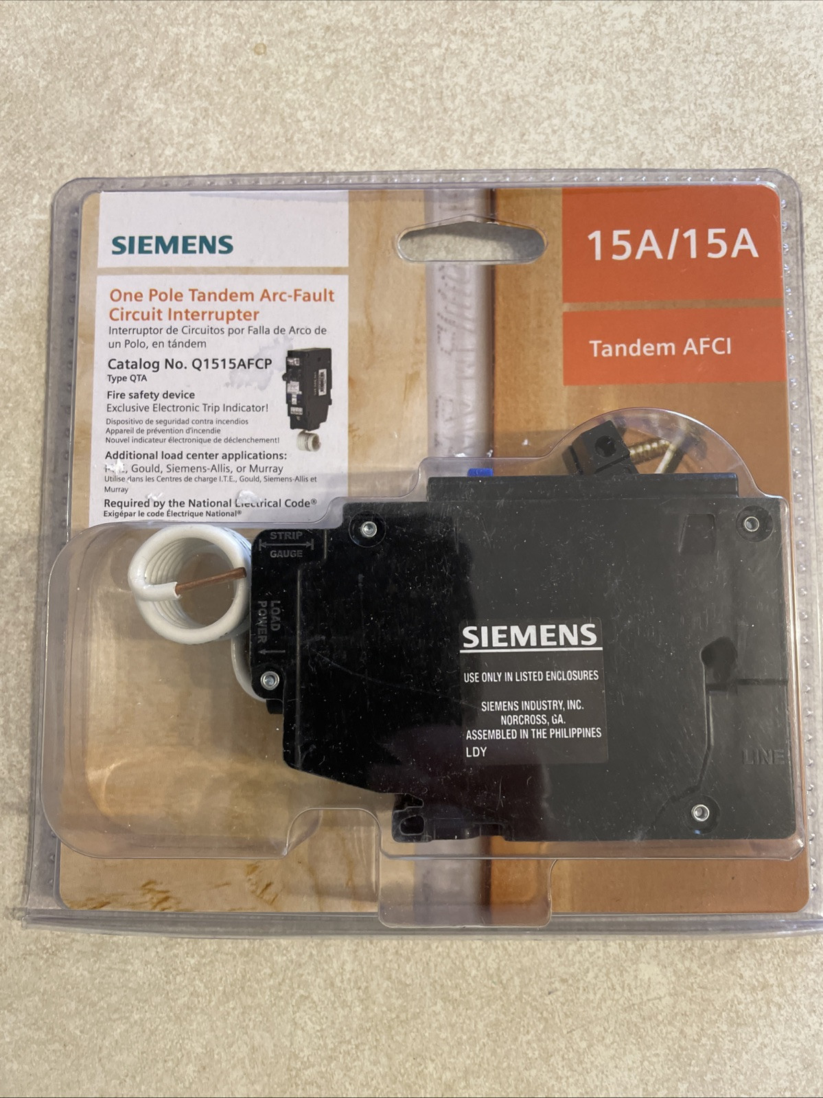 Siemens 15-amp/15-amp 1-Pole Combination Arc Fault Circuit Breaker#Q1515AFCP
