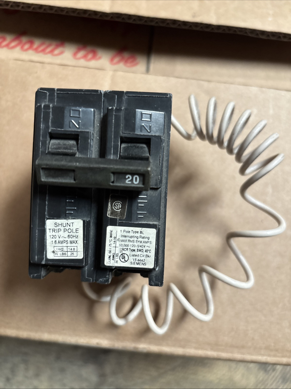 Siemens B12000S01 20A 120V 1 Pole 120V Shunt Trip 