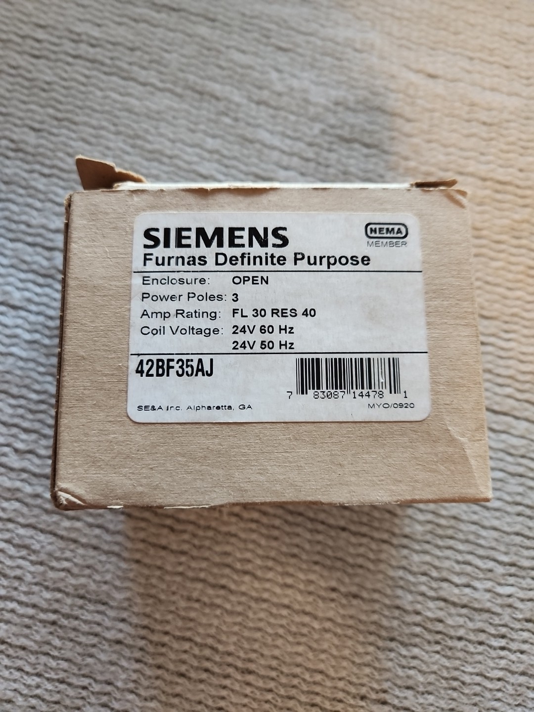 Siemens, 42BF35AJ, Definite Purpose Contractor, 24Vac Coil, 3 Power Poles